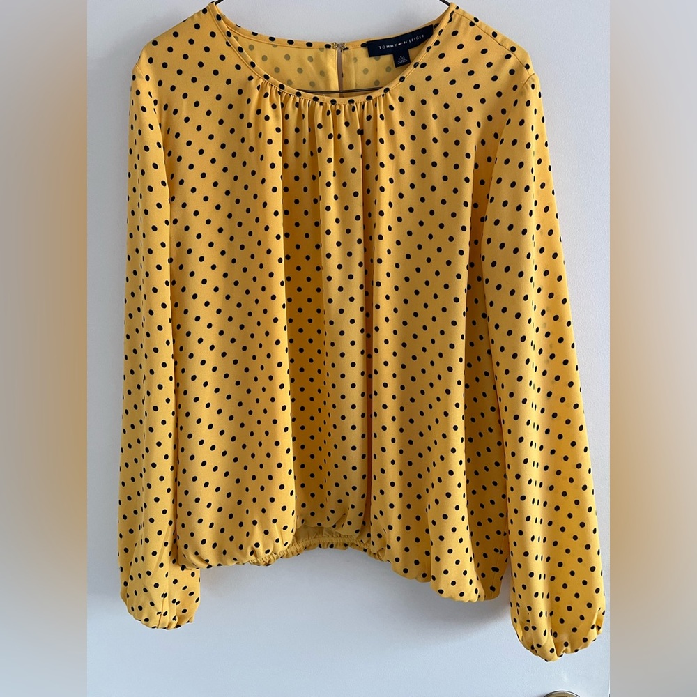 Tommy Hilfiger Yellow Blouse with Black Polka Dots